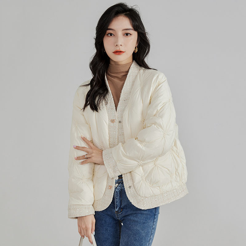 Winter Clothing Trends - Autumn Winter Down Jacket V-Neck Patchwork