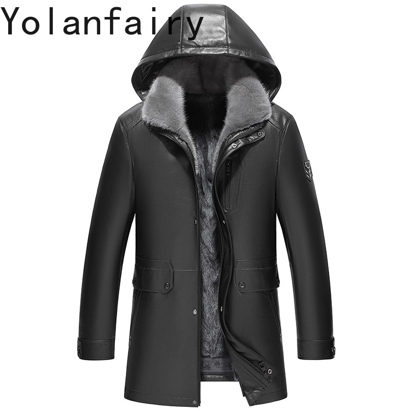Warm Winter Clothing - YOLANFAIRY Genuine Cow Leather Jacket Men